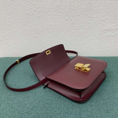 Celine Classic Box Medium Bag In Bordeaux Box Calfskin TDBS2496