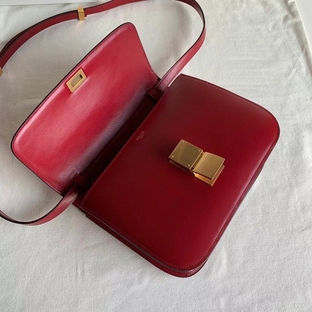 Celine Classic Box Medium Bag In Red Box Calfskin TDBS2500