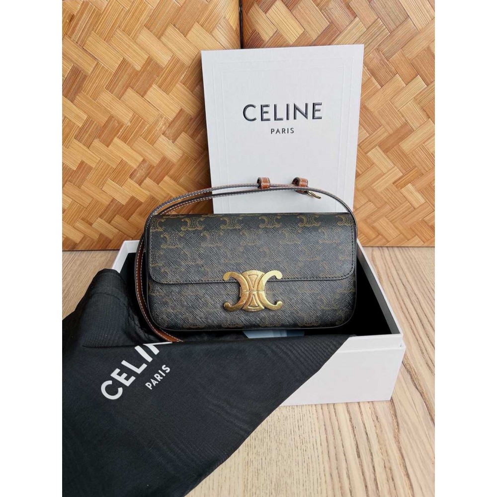 Celine Claude Shoulder Bag in Black Triomphe Canvas TDBS2557