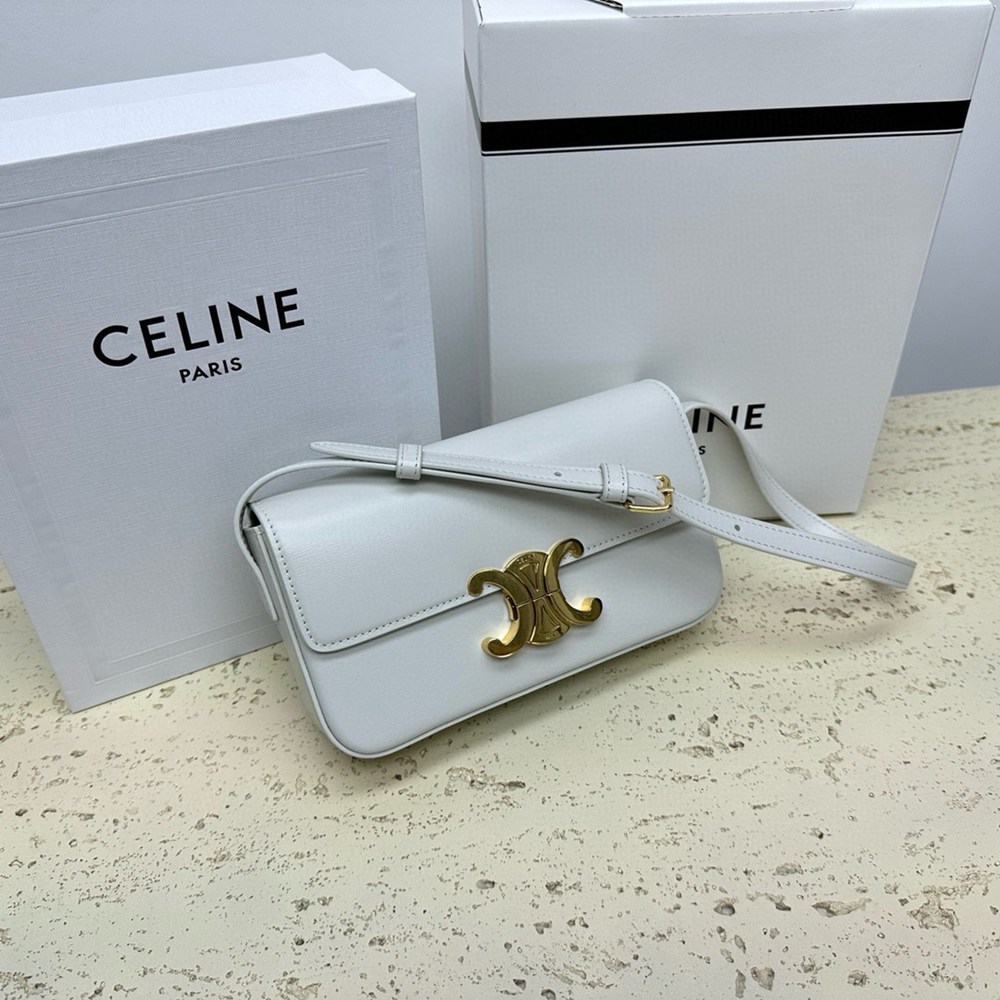 Celine Claude Shoulder Bag in White Calfskin TDBS2555