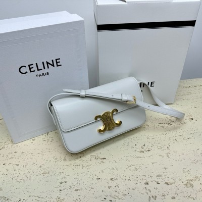 Celine Claude Shoulder Bag in White Calfskin TDBS2555