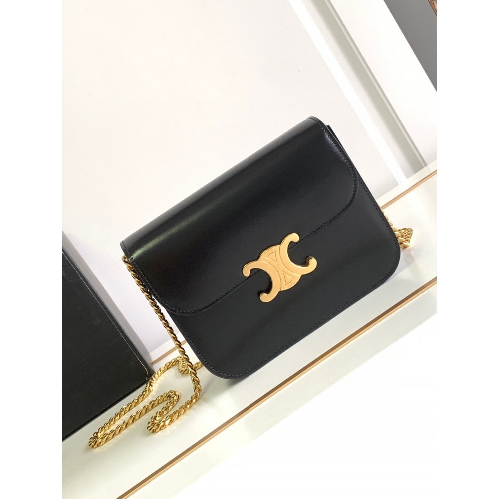 Celine College Triomphe Chain Bag in Black Leather TDBS2595