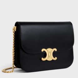 Celine College Triomphe Chain Bag in Black Leather TDBS2595