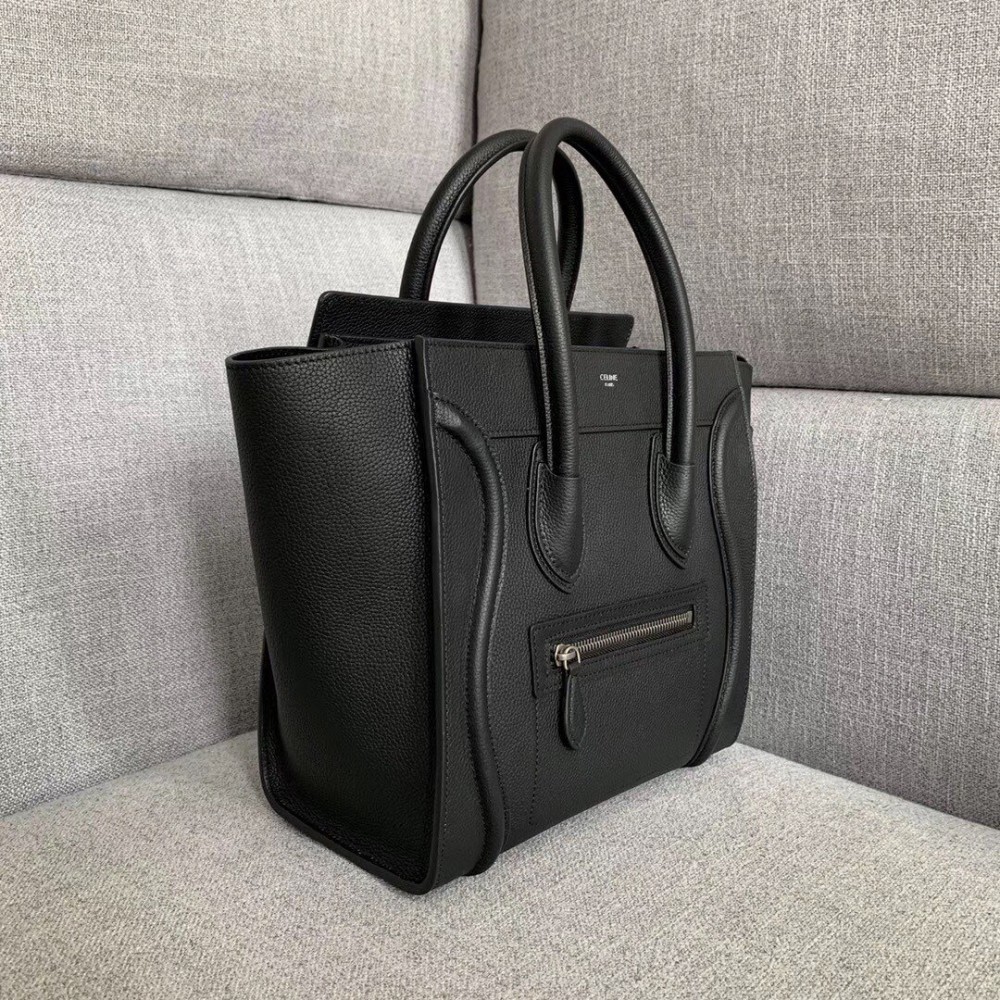 Celine Micro Luggage Tote Bag In Black Drummed Calfskin TDBS2560