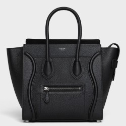 Celine Micro Luggage Tote Bag In Black Drummed Calfskin TDBS2560