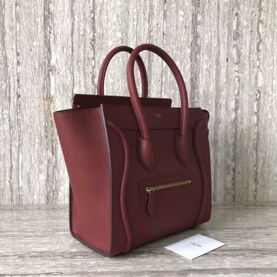 Celine Micro Luggage Tote Bag In Dark Red Drummed Calfskin TDBS2562