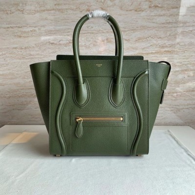 Celine Micro Luggage Tote Bag In Khaki Green Drummed Calfskin TDBS2563