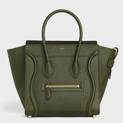 Celine Micro Luggage Tote Bag In Khaki Green Drummed Calfskin TDBS2563