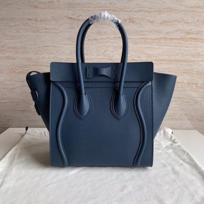 Celine Micro Luggage Tote Bag In Navy Blue Drummed Calfskin TDBS2565