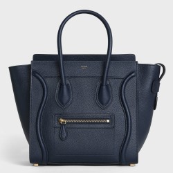 Celine Micro Luggage Tote Bag In Navy Blue Drummed Calfskin TDBS2565