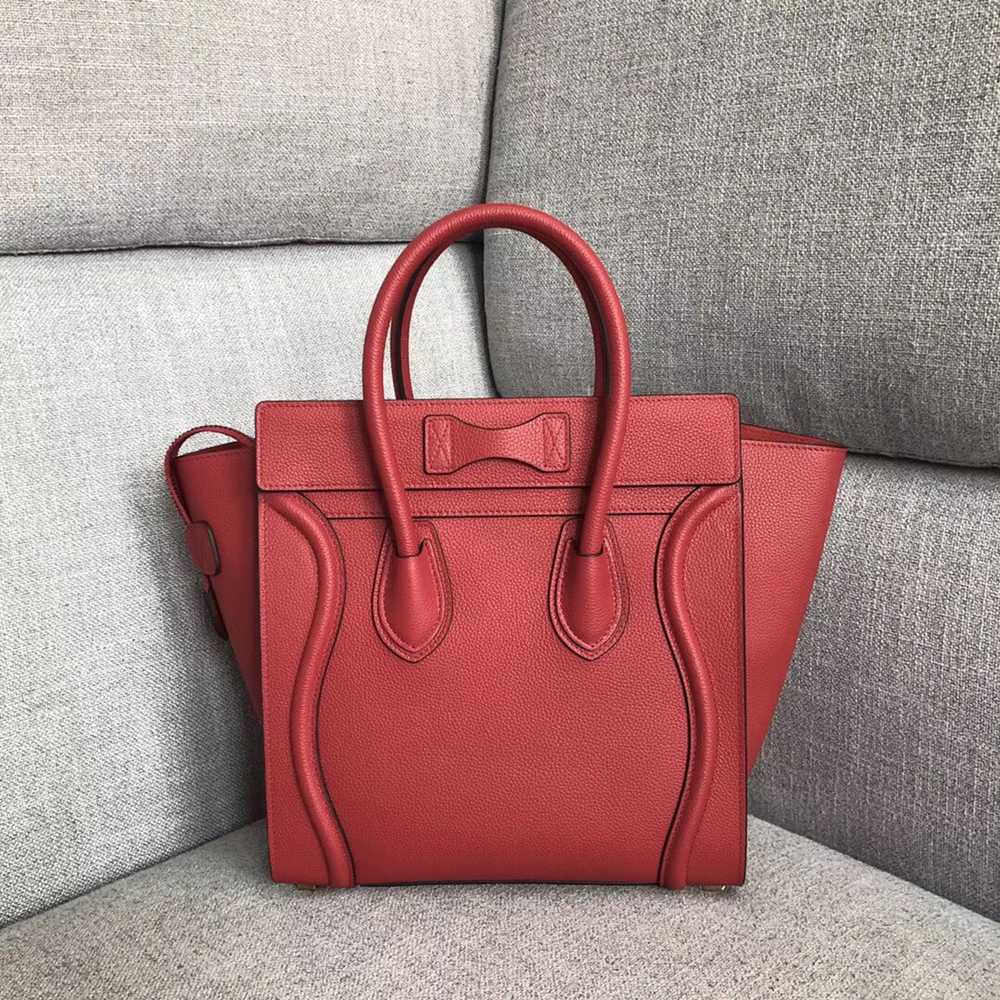 Celine Micro Luggage Tote Bag In Red Drummed Calfskin TDBS2566