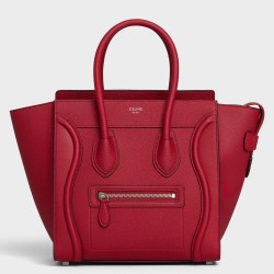 Celine Micro Luggage Tote Bag In Red Drummed Calfskin TDBS2566