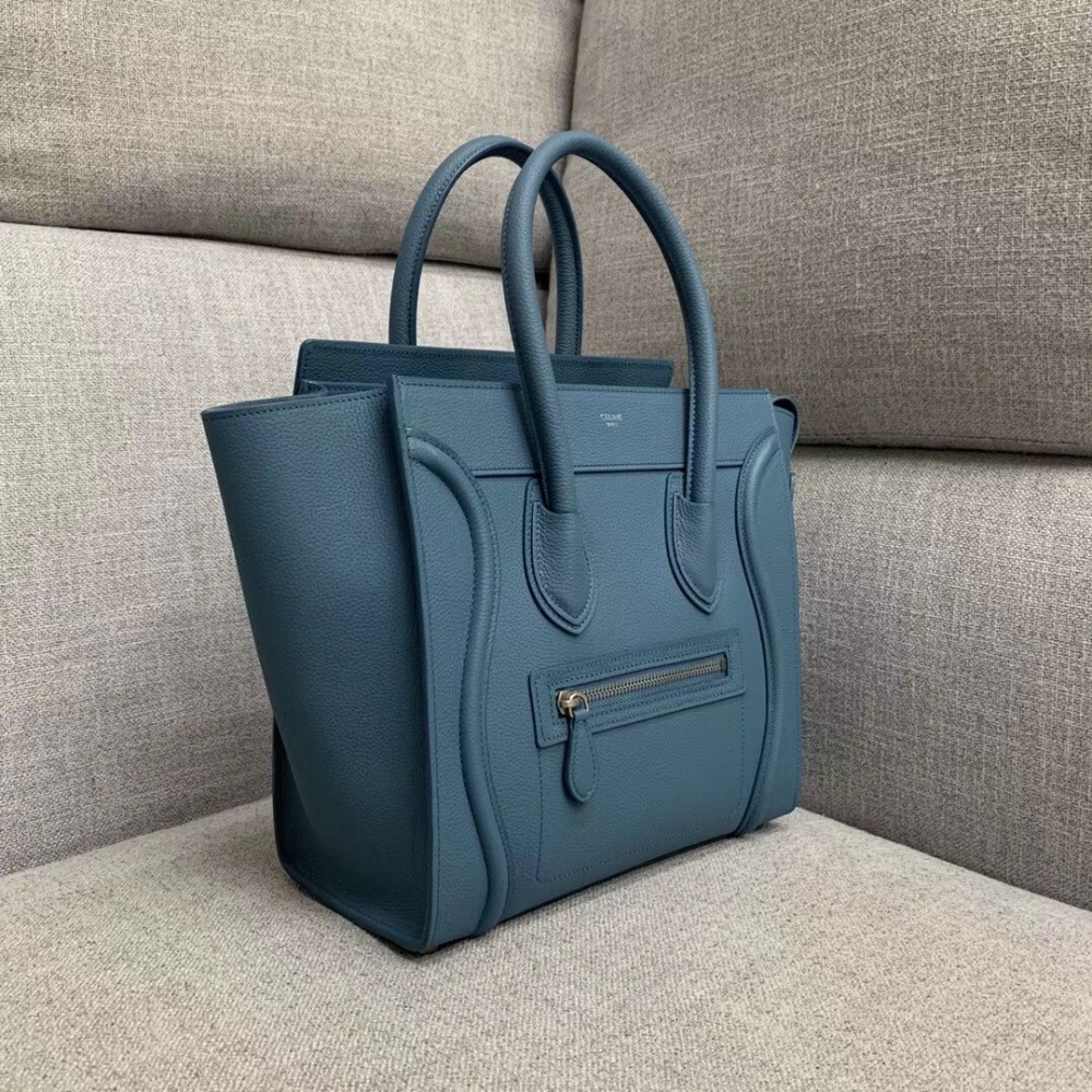 Celine Micro Luggage Tote Bag In Slate Blue Drummed Calfskin TDBS2567