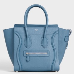 Celine Micro Luggage Tote Bag In Slate Blue Drummed Calfskin TDBS2567