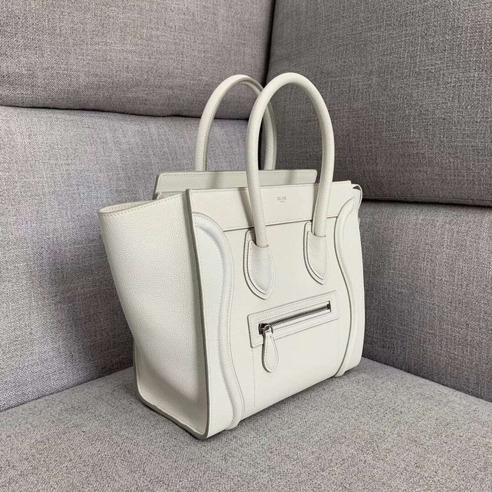 Celine Micro Luggage Tote Bag In White Drummed Calfskin TDBS2569