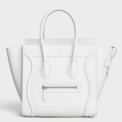 Celine Micro Luggage Tote Bag In White Drummed Calfskin TDBS2569