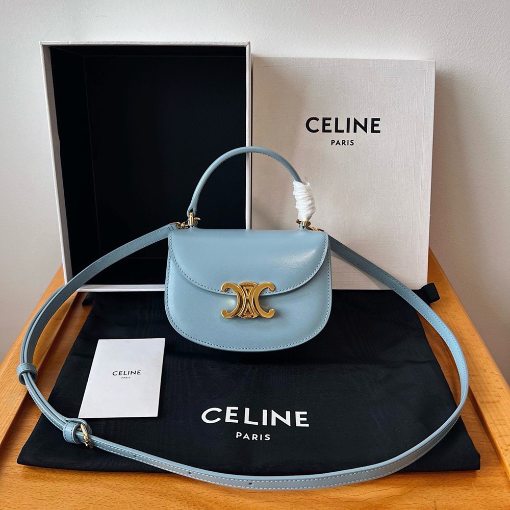 Celine Mini Besace Clea Bag in Pale Blue Calfskin TDBS2551