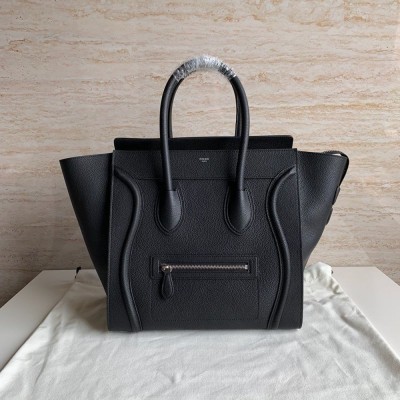 Celine Mini Luggage Tote Bag In Black Drummed Calfskin TDBS2570