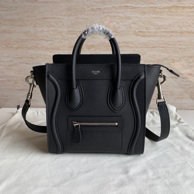 Celine Nano Luggage Tote Bag In Black Drummed Calfskin TDBS2573