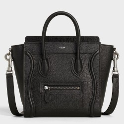 Celine Nano Luggage Tote Bag In Black Drummed Calfskin TDBS2573