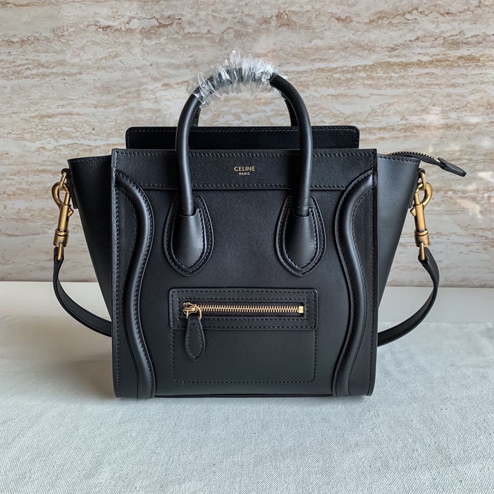 Celine Nano Luggage Tote Bag In Black Smooth Calfskin TDBS2574