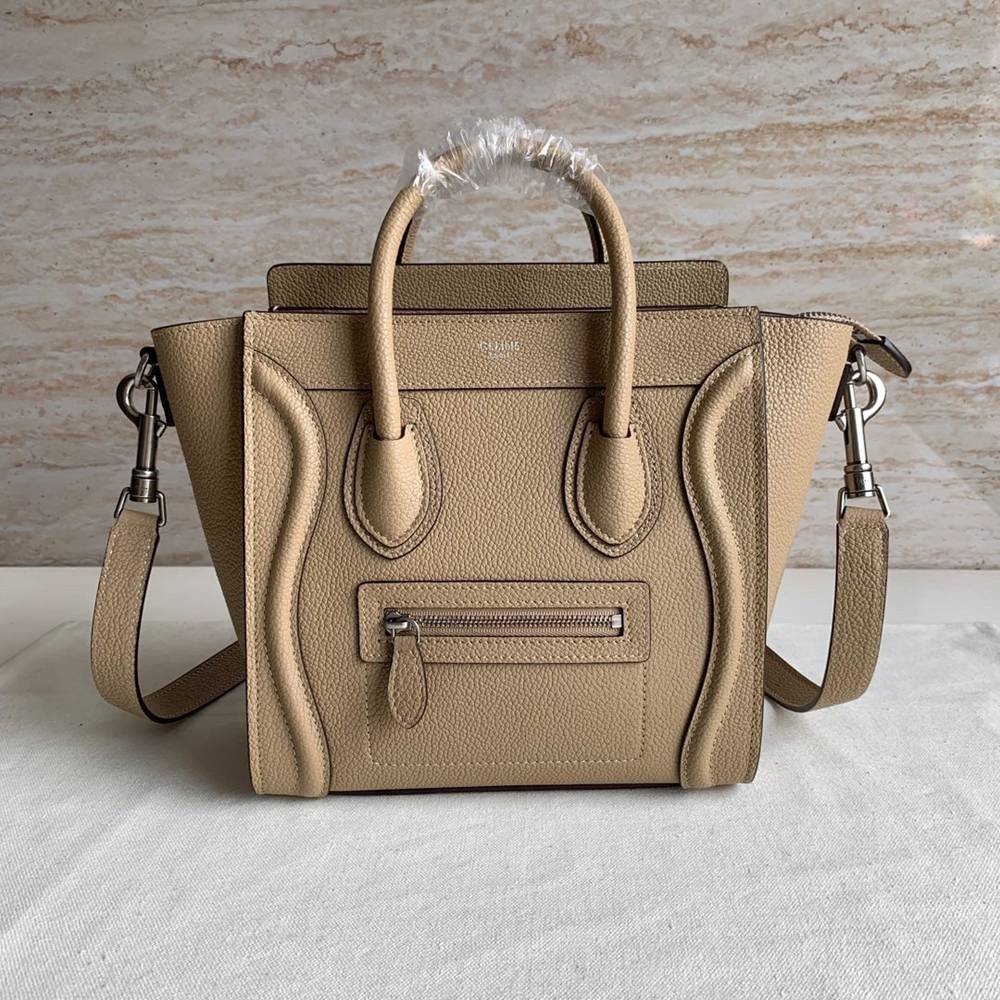 Celine Nano Luggage Tote Bag In Dune Drummed Calfskin TDBS2575