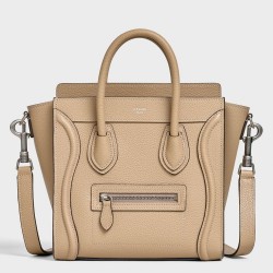 Celine Nano Luggage Tote Bag In Dune Drummed Calfskin TDBS2575