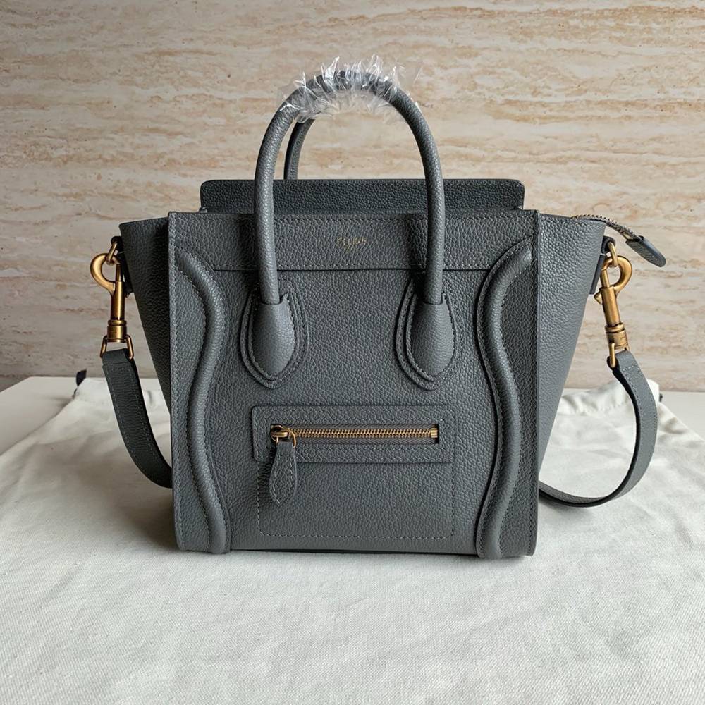 Celine Nano Luggage Tote Bag In Kohl Drummed Calfskin TDBS2576