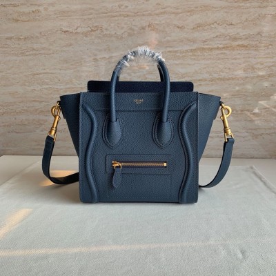 Celine Nano Luggage Tote Bag In Navy Blue Drummed Calfskin TDBS2577