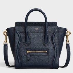 Celine Nano Luggage Tote Bag In Navy Blue Drummed Calfskin TDBS2577