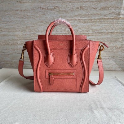 Celine Nano Luggage Tote Bag In Orange Drummed Calfskin TDBS2578