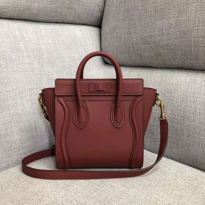 Celine Nano Luggage Tote Bag In Ruby Drummed Calfskin TDBS2580