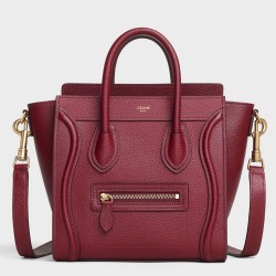 Celine Nano Luggage Tote Bag In Ruby Drummed Calfskin TDBS2580