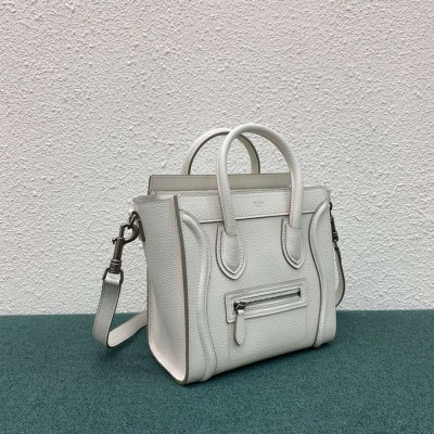 Celine Nano Luggage Tote Bag In White Drummed Calfskin TDBS2582