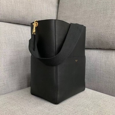 Celine Sangle Bucket Bag In Black Grained Calfskin TDBS2523