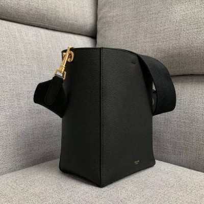 Celine Sangle Small Bucket Bag In Black Calfskin TDBS2526