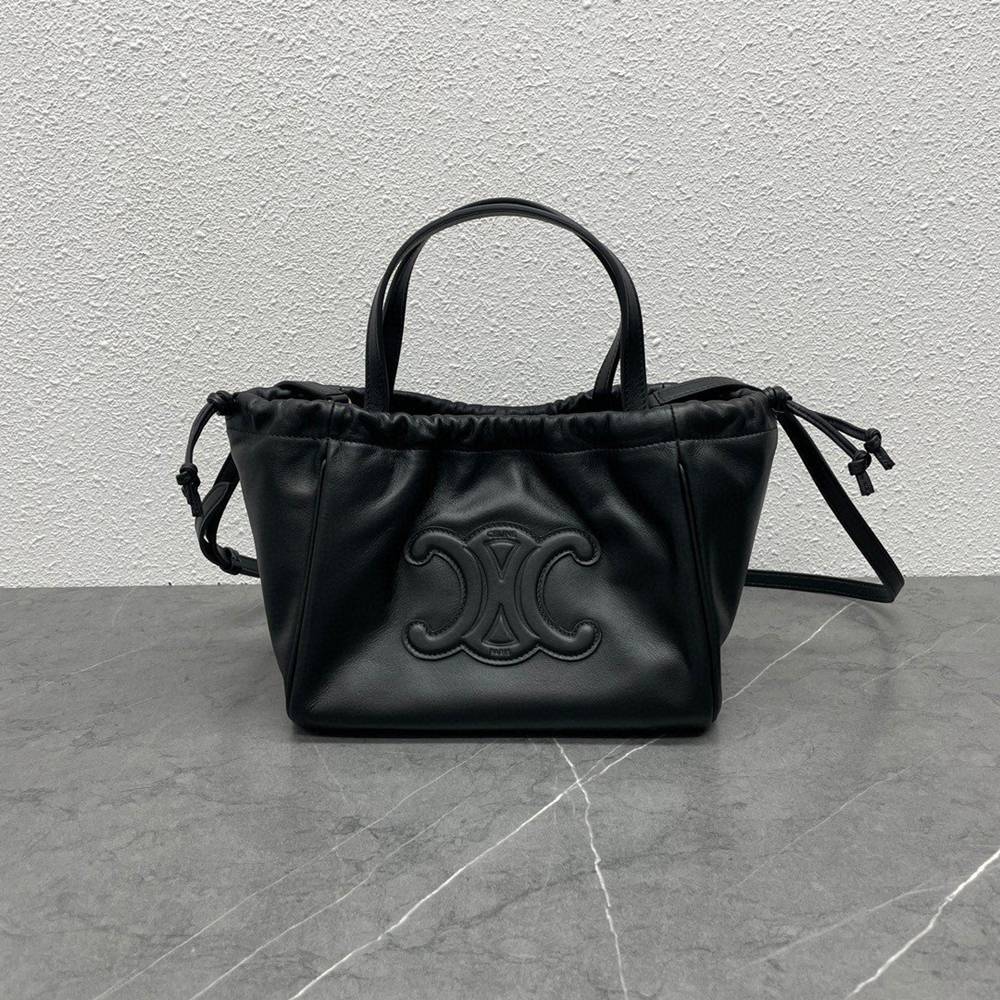 Celine Small Cabas Drawstring Cuir Triomphe Bag in Black Calfskin TDBS2541