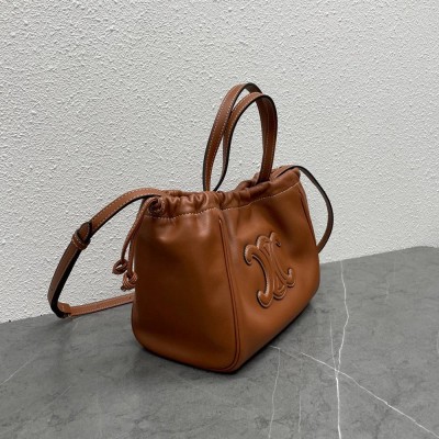 Celine Small Cabas Drawstring Cuir Triomphe Bag in Brown Calfskin TDBS2543