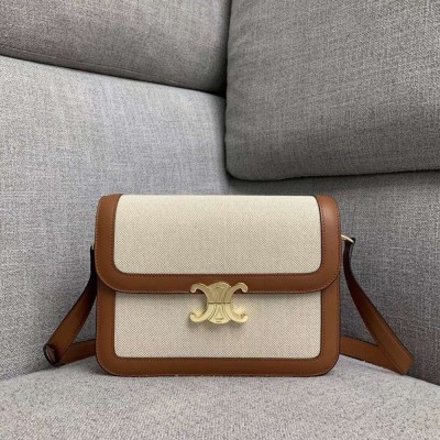 Celine Triomphe Large Bag In Textile and Calfskin TDBS2608