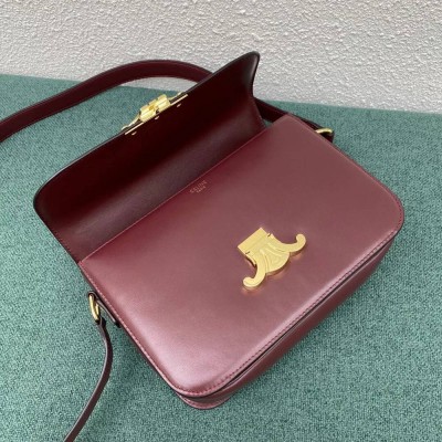 Celine Triomphe Medium Bag In Bordeaux Smooth Calfskin TDBS2612