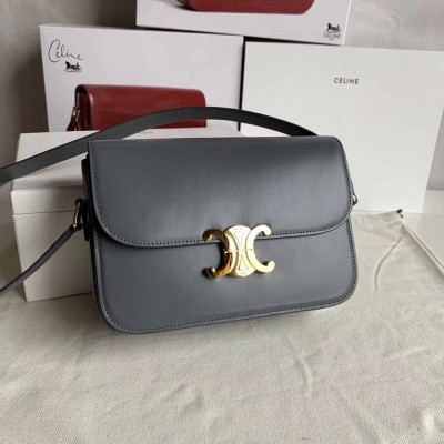 Celine Triomphe Medium Bag In Grey Smooth Calfskin TDBS2614