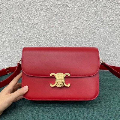 Celine Triomphe Medium Bag In Red Smooth Calfskin TDBS2616