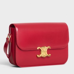 Celine Triomphe Medium Bag In Red Smooth Calfskin TDBS2616