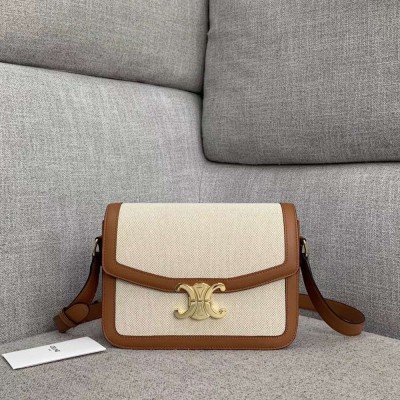 Celine Triomphe Medium Bag In Textile and Calfskin TDBS2617