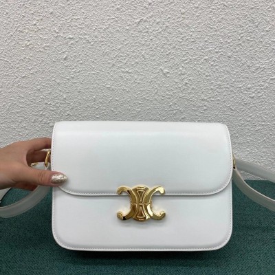 Celine Triomphe Medium Bag In White Smooth Calfskin TDBS2618