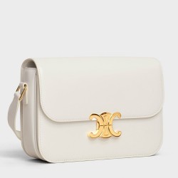 Celine Triomphe Medium Bag In White Smooth Calfskin TDBS2618