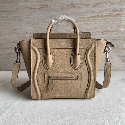 Celine Nano Luggage Tote Bag In Dune Drummed Calfskin