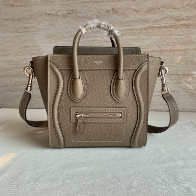 Celine Nano Luggage Tote Bag In Souris Drummed Calfskin