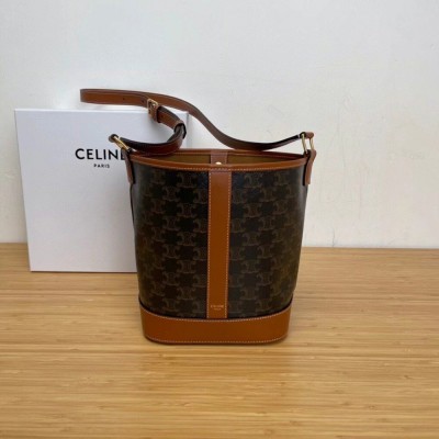 Celine Small Bucket Bag In Tan Triomphe Canvas