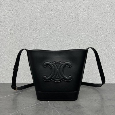 Celine Small Bucket Cuir Triomphe In Black Calfskin